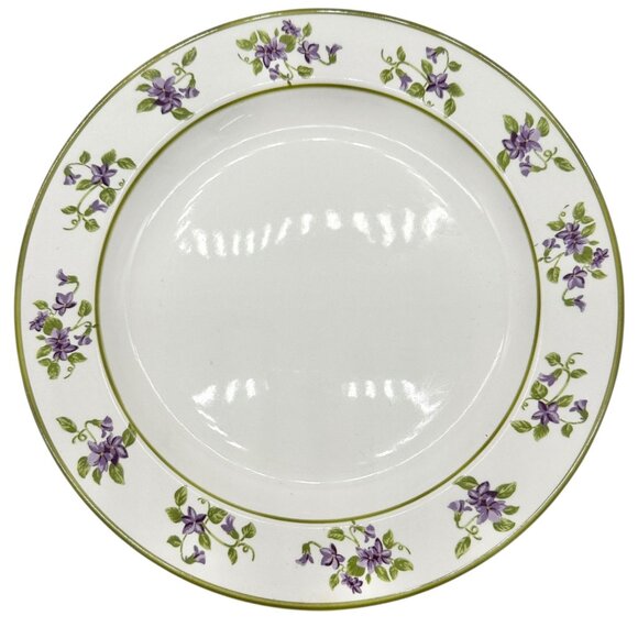 MSE Set Of 5 Lunch Plates 9 inch White With Green Trim Purple Floral Design - Picture 7 of 8